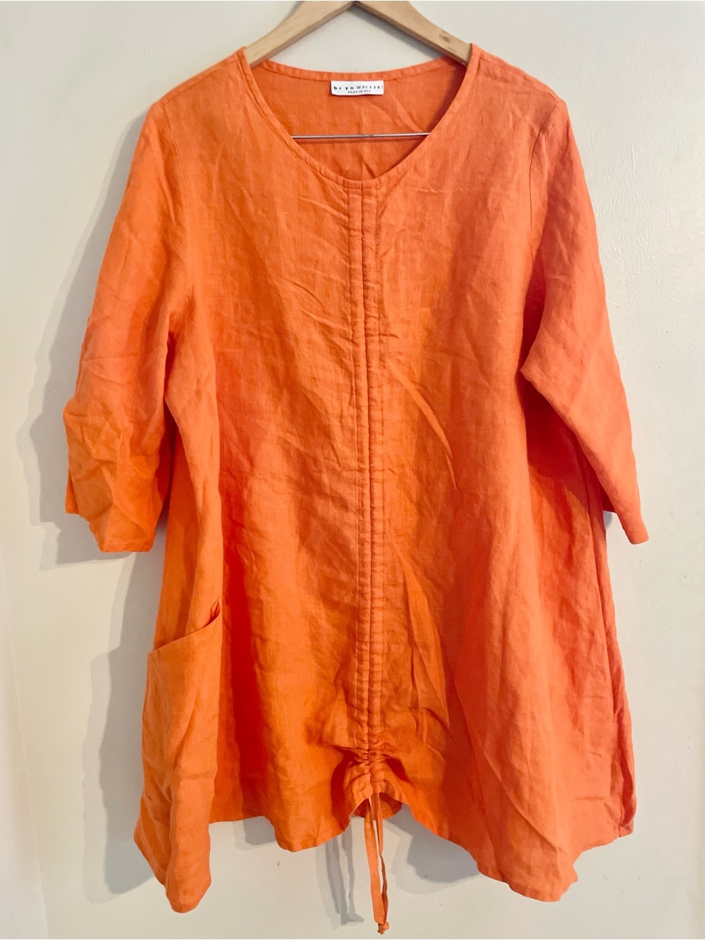 Bryn Walker Orange Linen Tunic Top With Front Drawstring XL- USA- EUC